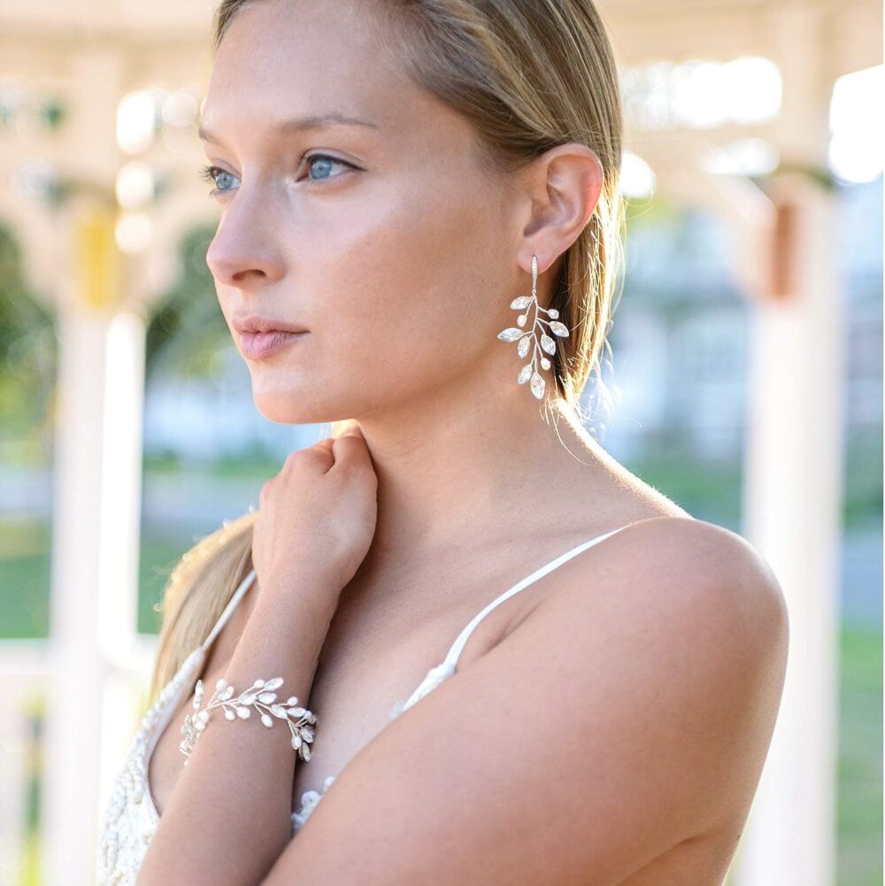 Mariell Bridal and Wedding Silver Bracelet with Crystal Gems and Freshwater Pearls, Fits 7" to 8 ½" Wrist - Image 5