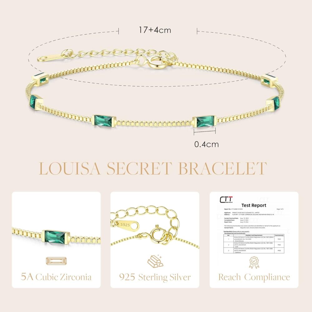 LOUISA SECRET Birthstone Bracelets for Women Girl, 925 Sterling Silver Dainty Simple Women Charm Link Bracelet, Mother's Day Gift Birthday Anniversary Jewelry Gifts for Women Girlfriend Her Wife Mom - Image 3