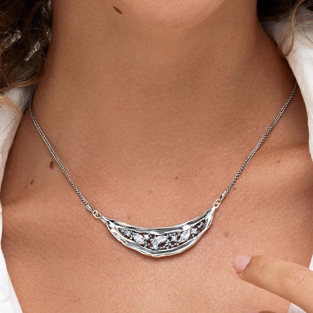 JEAN RACHEL JEWELRY 925 Sterling Silver Shield Necklace Statement With Marquise Shaped Cubic Zirconia CZ Hypoallergenic Nickel and Lead-free Artisan Handcrafted Designer Collection Made in Israel - Image 2