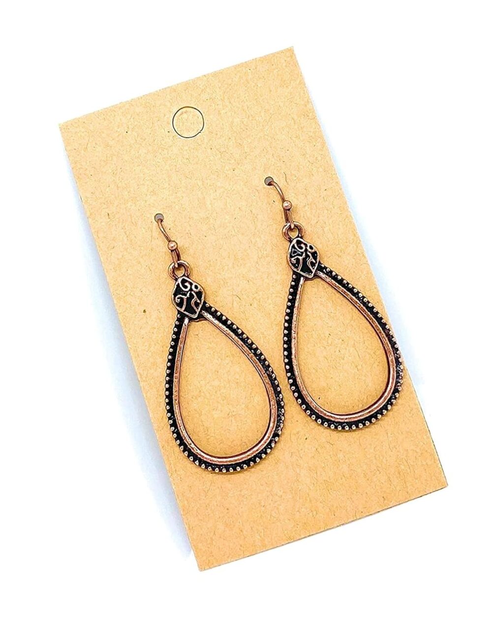 Detailed Copper Teardrop Dangle Earrings - Image 5