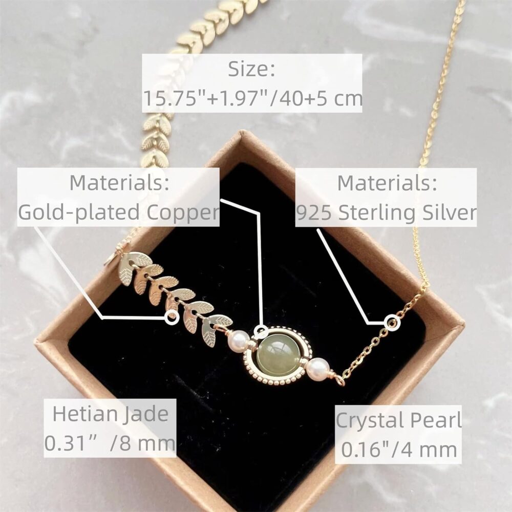 Handmade Hetian Jade Necklace for Women, Crystal Pearl Green Jade Choker Pendant - Gift for Friends, Mother, Lover (925 Sterling Silver with Real Gold Plated) - Image 2