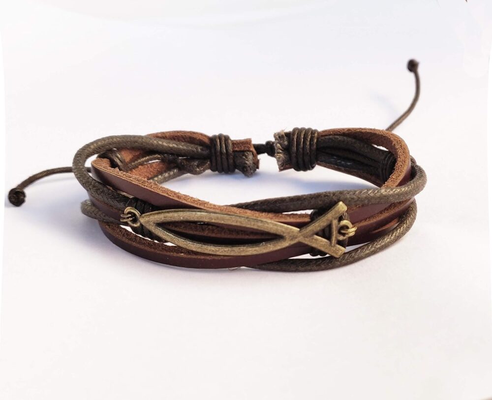 Braided Leather Bracelet for Man or Women Ichthys Fish Symbol Jewelry Handmade Adjustable Unique - Image 6