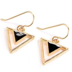 Tribal Triangle Dangle Earrings |Gold Geometric Bohemian Drop Earrings | Multiple Colors Available (Black) - Image 5