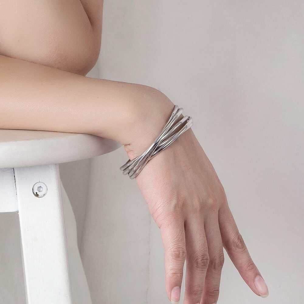 H&Beautimer 925 Sterling Silver Solid Bangle Bracelet Minimalist 5 Loop Bangle Bracelet Women Teen Jewelry Sterling Silver Bracelet 60/65-68MM Handmade in Italy - Image 3