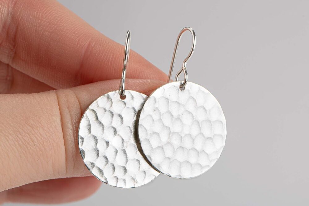 Hammered Disc Dangle Earrings | Large Round Circle Textured Drop Earrings in Silver, Gold, or Rose Gold (Sterling Silver) - Image 7