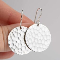 Hammered Disc Dangle Earrings | Large Round Circle Textured Drop Earrings in Silver, Gold, or Rose Gold (Sterling Silver) - Image 7