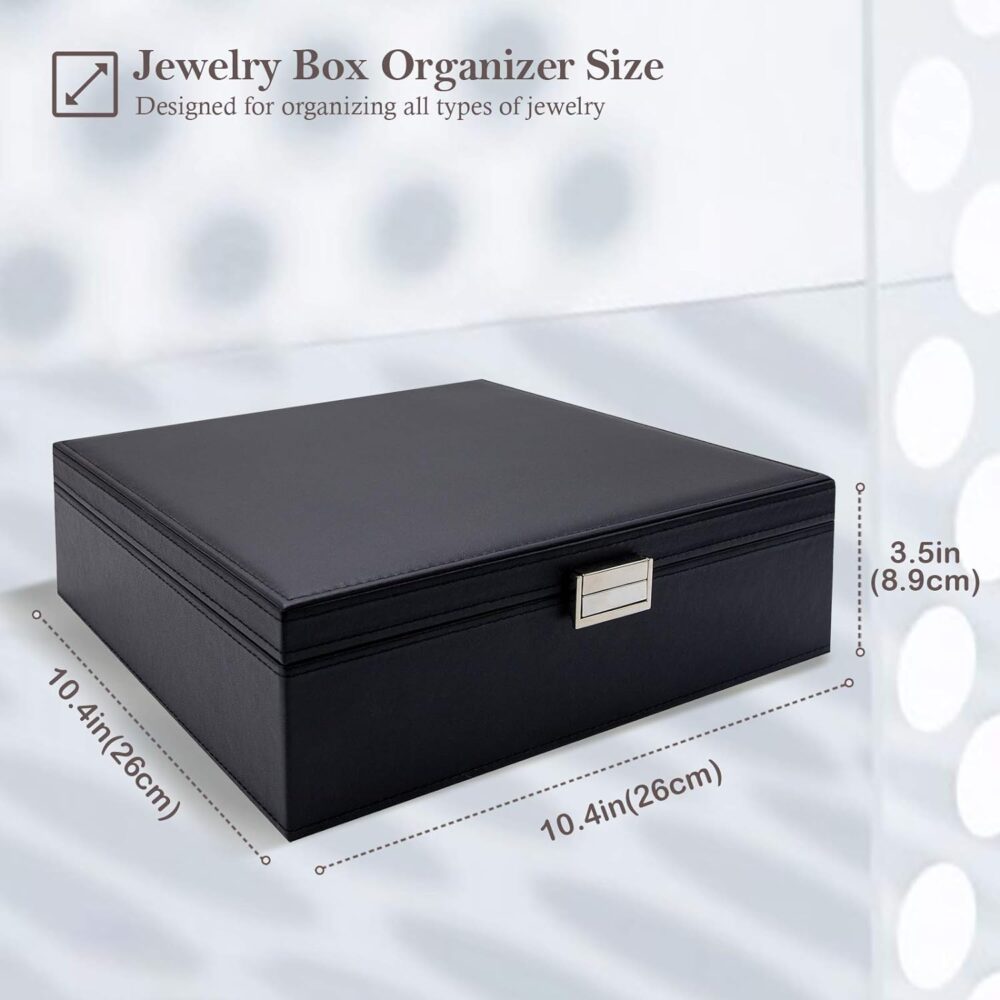 ProCase Jewelry Box for Women, 2 Layers Large Leather Jewelry Organizer Storage Case with Removable Pad for Earrings -Black - Image 5