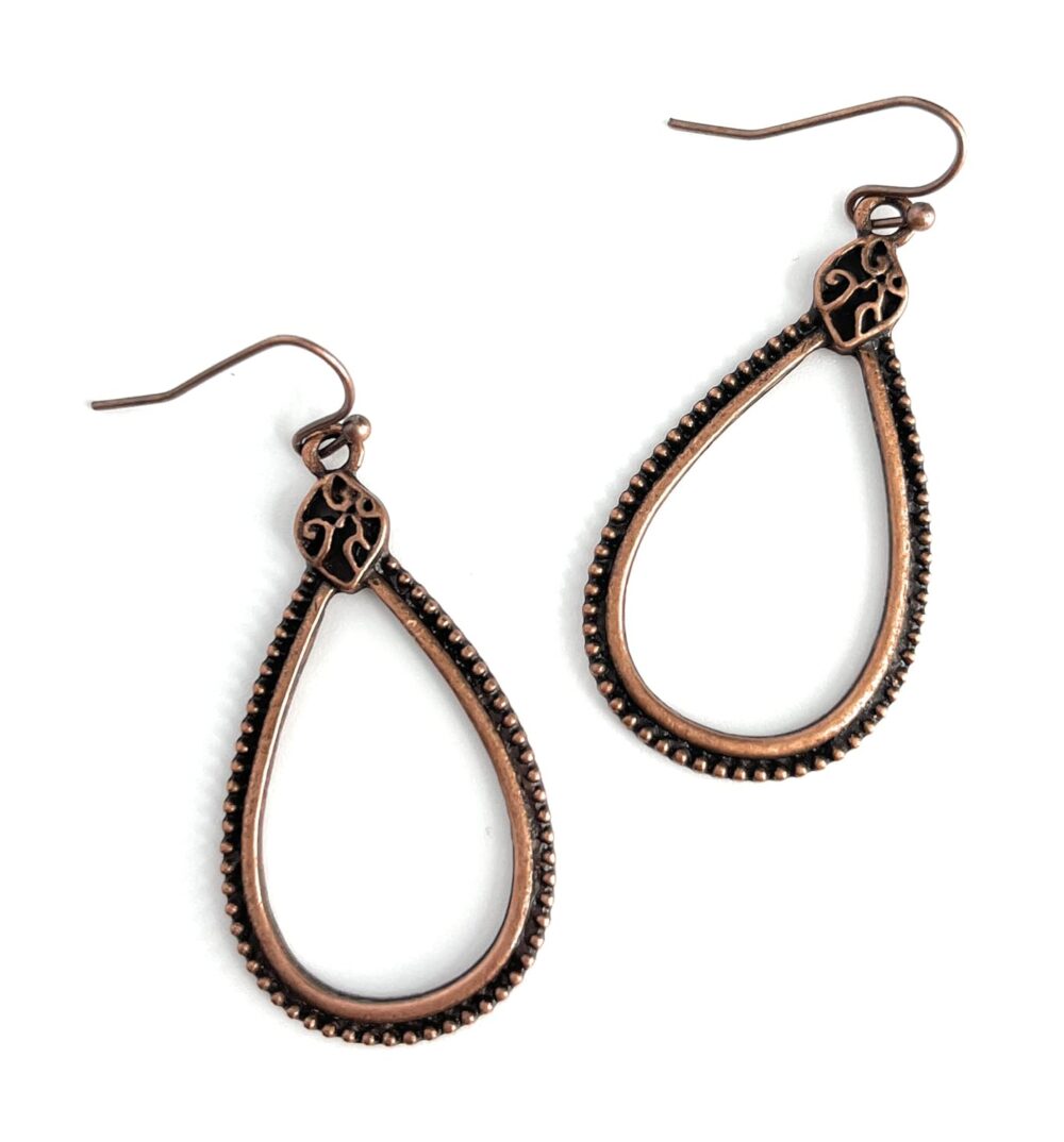 Detailed Copper Teardrop Dangle Earrings