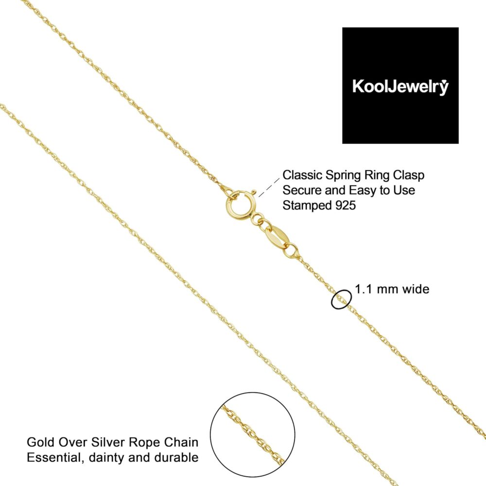 Kooljewelry Sterling Silver or Yellow Gold and Sterling Silver Rope Chain Necklace For Women (1.1 mm, 1.5 mm, 1.8 mm or 2.4 mm - Sizes from 14 to 30 inches long) - Image 3