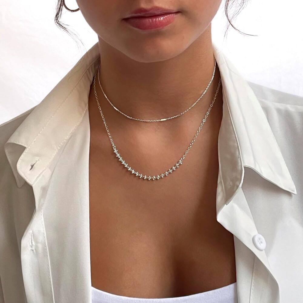 Annika Bella Sterling Silver Satellite Chain Choker Necklace, Length 13-16 Inches, 925 Layered Chokers for Women and Teens, Waterproof, Minimalist Layer Short Necklaces (Tubes Satellite Chain) - Image 8