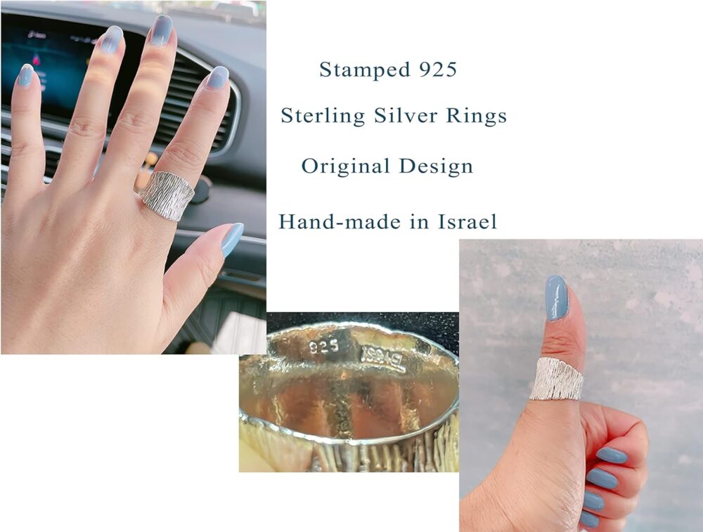 Statement Rings For Women - Stylish Sterling Silver Rings - 925 Silver Promise Rings For Her - Waterfall Theme Hammered Ring - Handmade Designer Mediterranean Jewelry, 17mm Width, Size 4-12 - Image 5