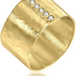 14K Gold Over Sterling Silver Statement Rings With 0.18 TCW Cubic Zirconia, Textured Hammered Wide Band, Dainty Gold Rings, Gifts For Women, Aesthetic Jewelry, Rings For Women, Gold Jewelry For Women - Image 3