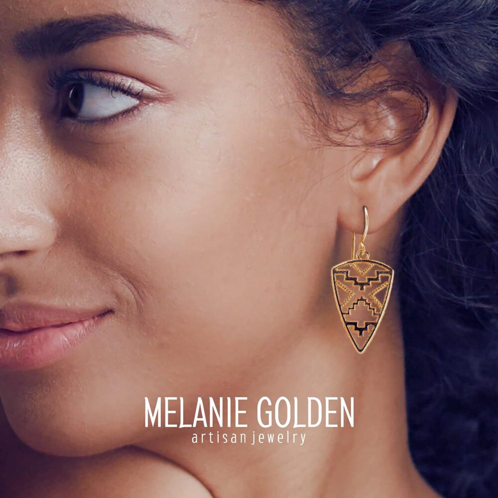 Gold Bohemian Boho Dangle Drop Earrings | (Gold Aztec Tribal) - Image 2