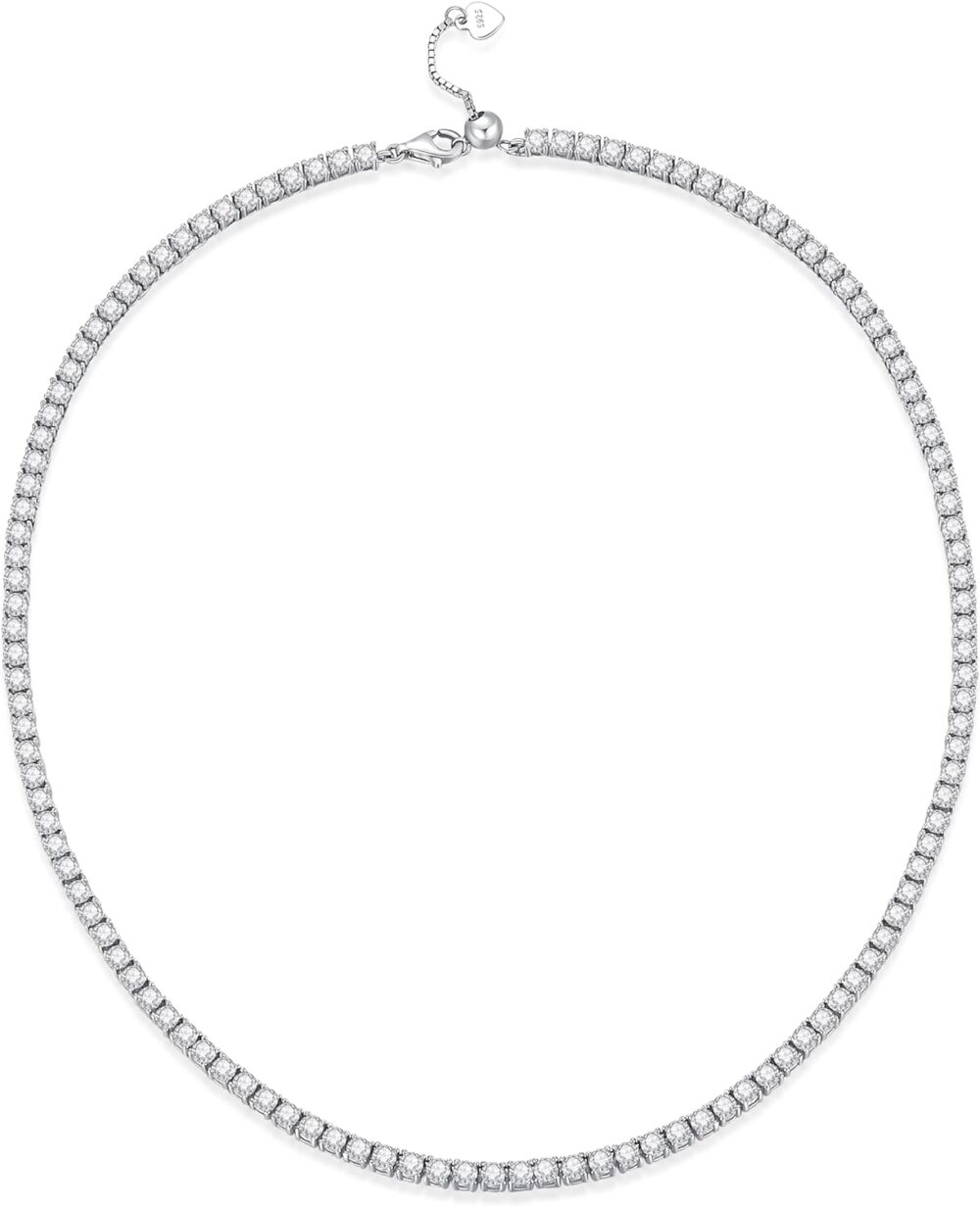 Sterling Silver 925 Tennis Necklace for Women,Simulated Diamond 5A Cubic Zirconia 3mm Tennis Necklace 16/18inch