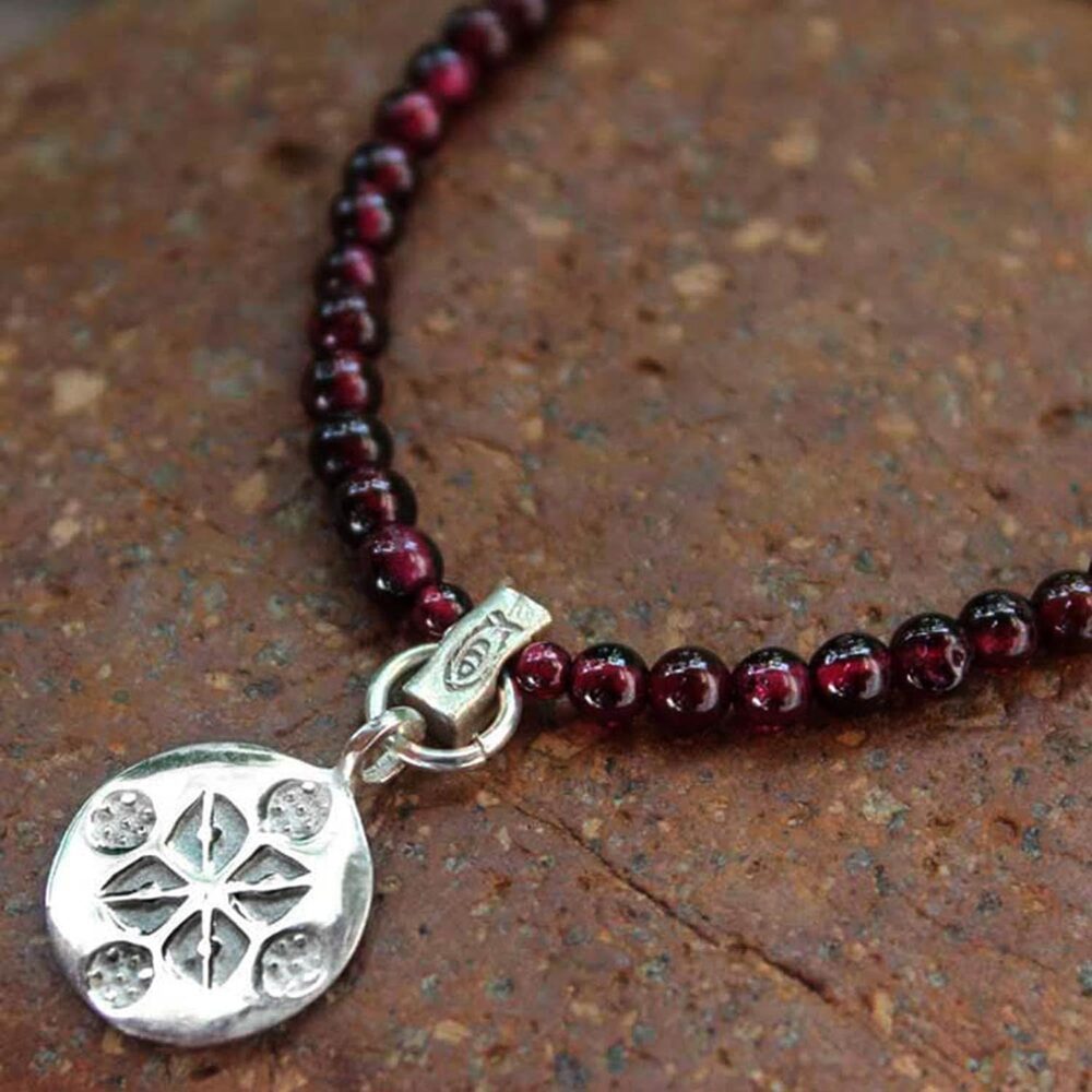 Handmade Garnet Pendant Necklace | Sterling Silver Choker | Red Beaded Thailand Birthstone - Image 3