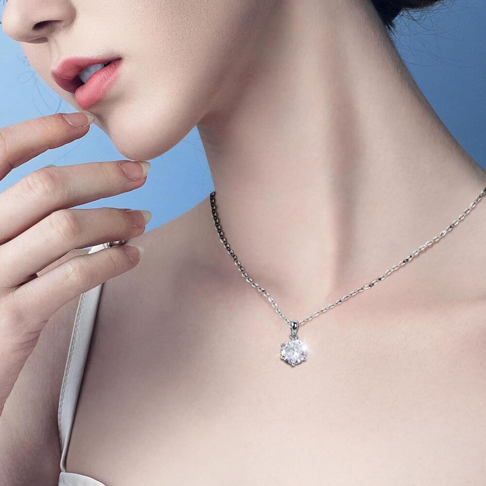 SecreTalk Moissanite Pendant Necklace 1-5CT 18K White Gold Plated silver D Color Ideal Cut Diamond Necklace for Women with Certificate of Authenticity - Image 3