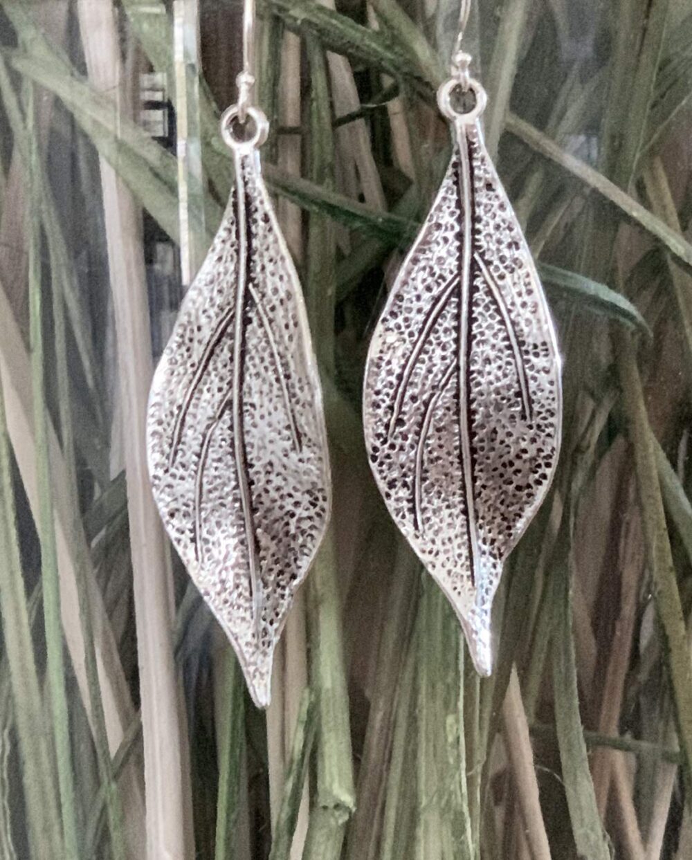 Wavy Leaf on Sterling Silver Dangle Earrings Bohemian Boho - Image 5