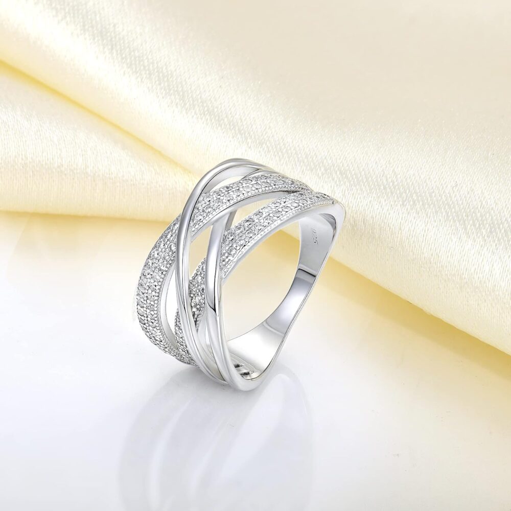 YL Twisted Knot Rings 925 Sterling Silver Criss Knot Ring 18k White Gold Plated Cubic Zirconia Infinity Statement Rings for Women - Image 4