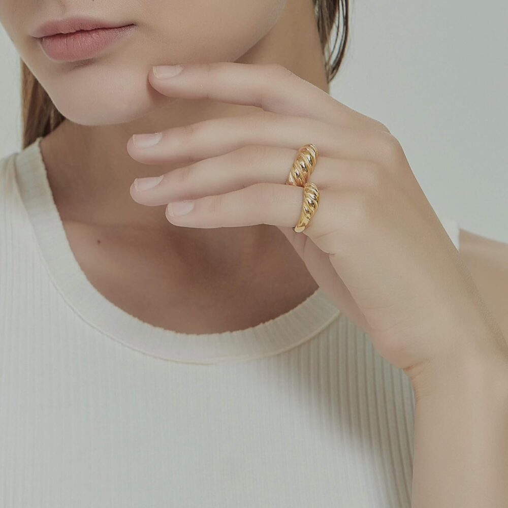 18K Gold Plated Gold Dome Croissant Band Ring, Stackable Ring, Signet Ring, Women Jewelry Minimalist Chic Style (Small) - Image 4