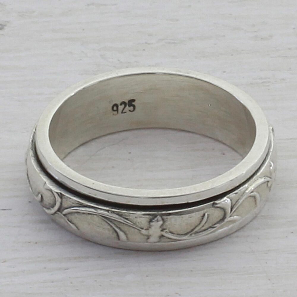 NOVICA Artisan Handmade .925 Sterling Silver Meditation Spinner Ring From India Band 'Spinning Vines' - Image 3