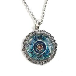 Blue Mandala Necklace - Bohemian Pendant for Women - Handmade Meditation Jewelry