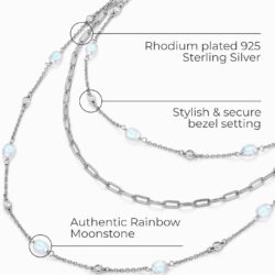 Moon Magic - Authentic Moonstone, Opal, Black Obsidian Necklaces/Real 925 Sterling Silver - 18k Rose and Yellow Gold Enchanted Moonstone Necklaces for Women/Genuine Moonstone Jewelry - Image 3