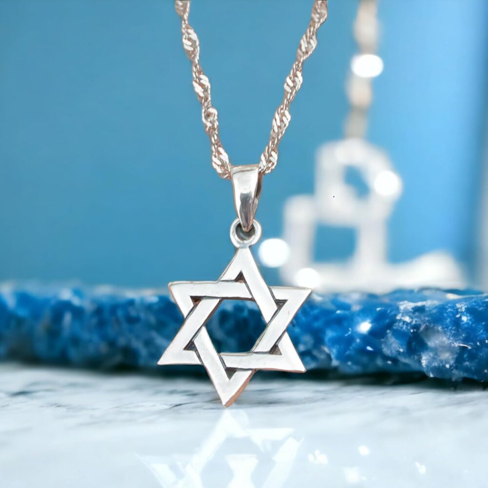 925 Sterling Silver Star of David Necklace with Singapore Chain 18" - Interlocking Magen David Pendant - Handmade Judaica Amulet - Image 2