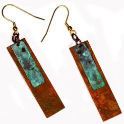 Elaine Coyne Verdigris and Earth Patina Bohemian Chic Elongated Rectangle Earrings - Image 2