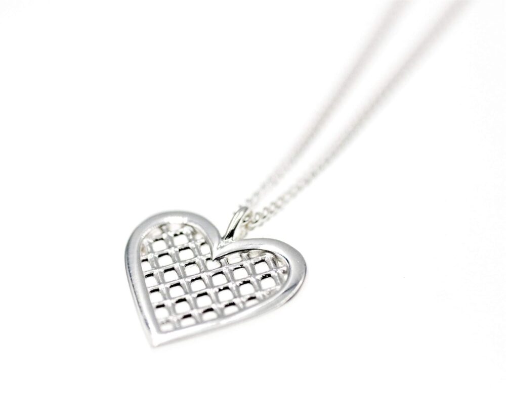 Unique Heart Pendant Necklace, Short 925 Sterling Silver Romantic Grid Heart Necklace, Cool and Trendy Minimalist Layering Style, Delicate Dainty Handmade Artisan Jewelry for Her by HeartAttackOM