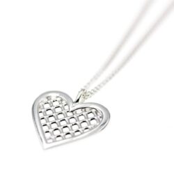 Unique Heart Pendant Necklace, Short 925 Sterling Silver Romantic Grid Heart Necklace, Cool and Trendy Minimalist Layering Style, Delicate Dainty Handmade Artisan Jewelry for Her by HeartAttackOM