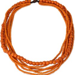 Handmade Wood Beaded Necklace Orange from Thailand - Tangerine Cadmium Nature 'Solar Dance