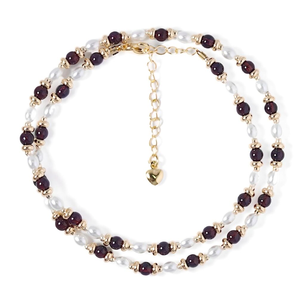 Natural Garnet Gemstone 0.16in Bead Necklace for Women, 14K Gold-Plated Healing Necklace, Chakra Stone Crystal Necklace, Yoga Meditation Pearl Jewelry