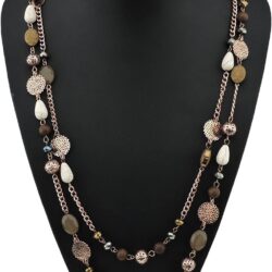 Bocar 2 Layer Long Link Chain Necklace Crystal Beaded for Women Party Long Necklace Gift (Brown) - Image 4