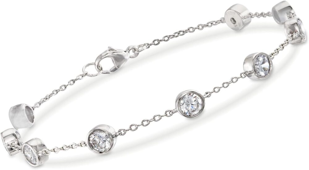 Ross-Simons 2.20 ct. t.w. Bezel-Set CZ Station Bracelet in Sterling Silver. 7 inches