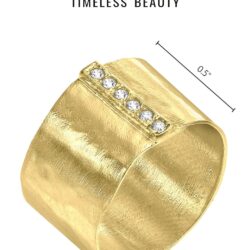 14K Gold Over Sterling Silver Statement Rings With 0.18 TCW Cubic Zirconia, Textured Hammered Wide Band, Dainty Gold Rings, Gifts For Women, Aesthetic Jewelry, Rings For Women, Gold Jewelry For Women - Image 6