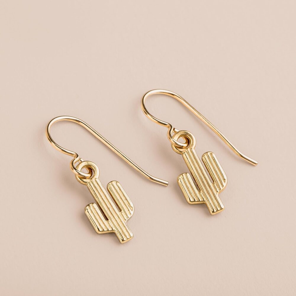 Gold Bohemian Boho Dangle Drop Earrings | (Gold Bohemian Cactus) - Image 2