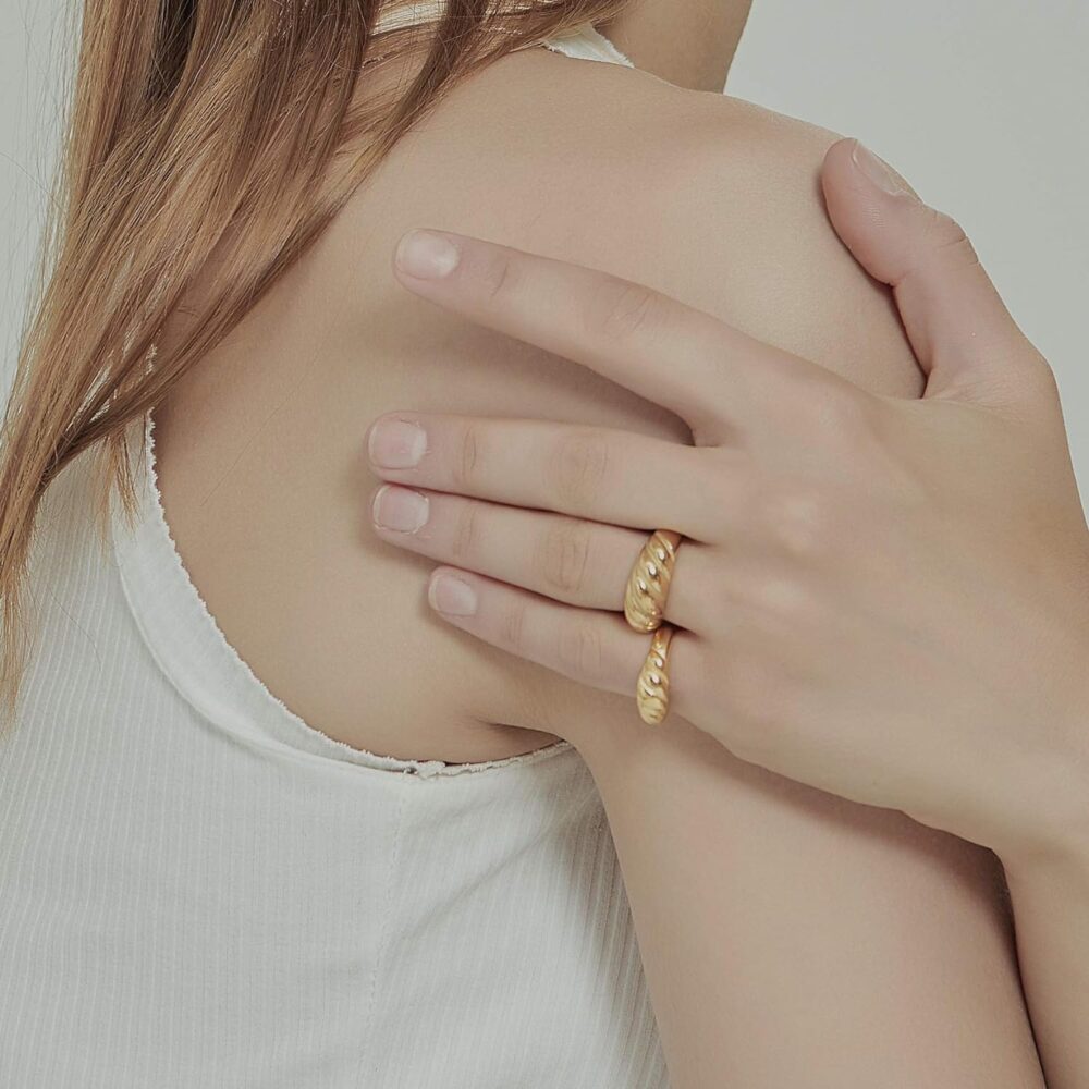 18K Gold Plated Gold Dome Croissant Band Ring, Stackable Ring, Signet Ring, Women Jewelry Minimalist Chic Style (Small) - Image 2