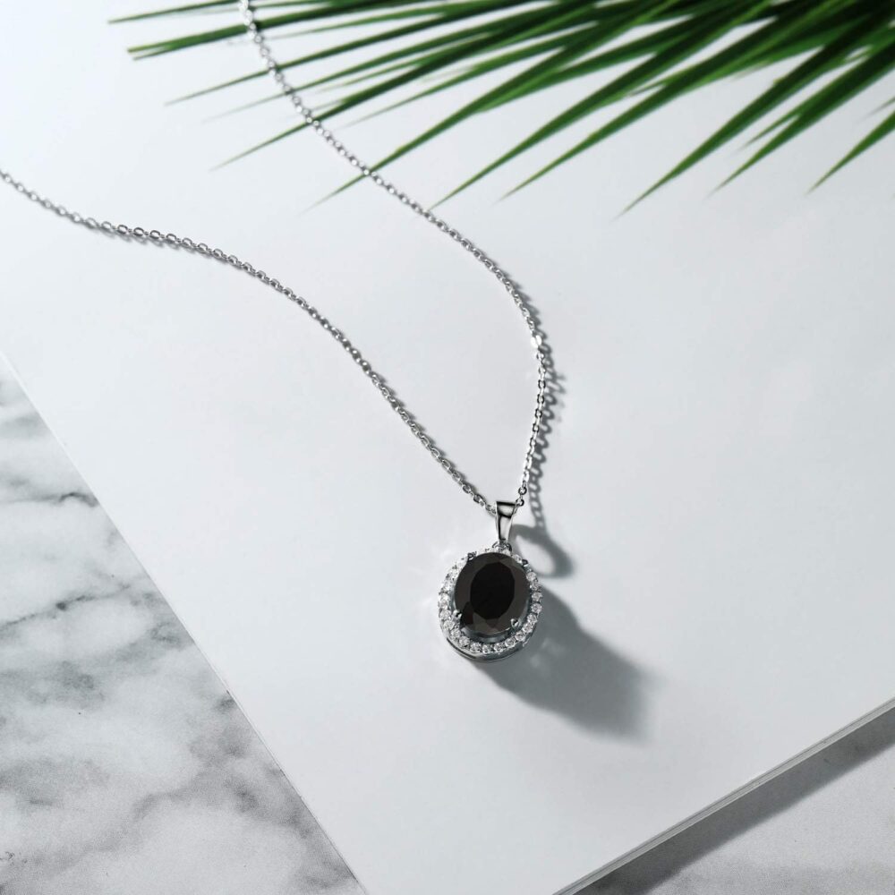 Gem Stone King 925 Sterling Silver Black Onyx Pendant Necklace For Women (3.40 Cttw, Oval 11X9MM, with 18 Inch Silver Chain) - Image 3