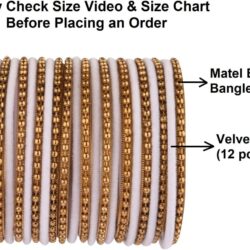 Efulgenz Indian Bangle Set Plain Velvet Bangles with Oxidized Metal Ball Bangle Bracelet Boho Bohemian Bracelet Metal Bangle Set Statement Fashion Jewelry for Women - Image 4