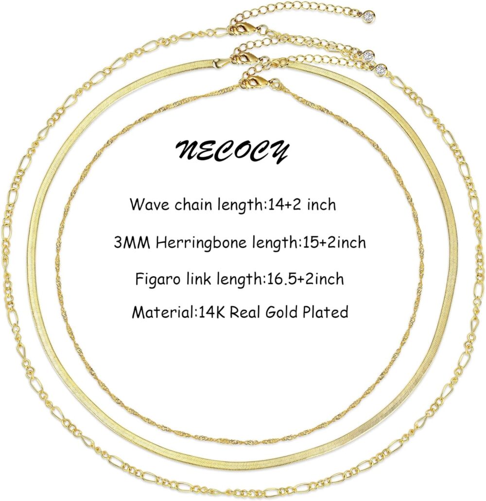 Herringbone Necklace For Women,14k Gold Plated Layered Gold Necklaces Dainty Gold Herringbone Necklace Chunky Thin Paperclip Snake Chain Choker Necklace For Women Girls Gold Jewelry Gifts - Image 5