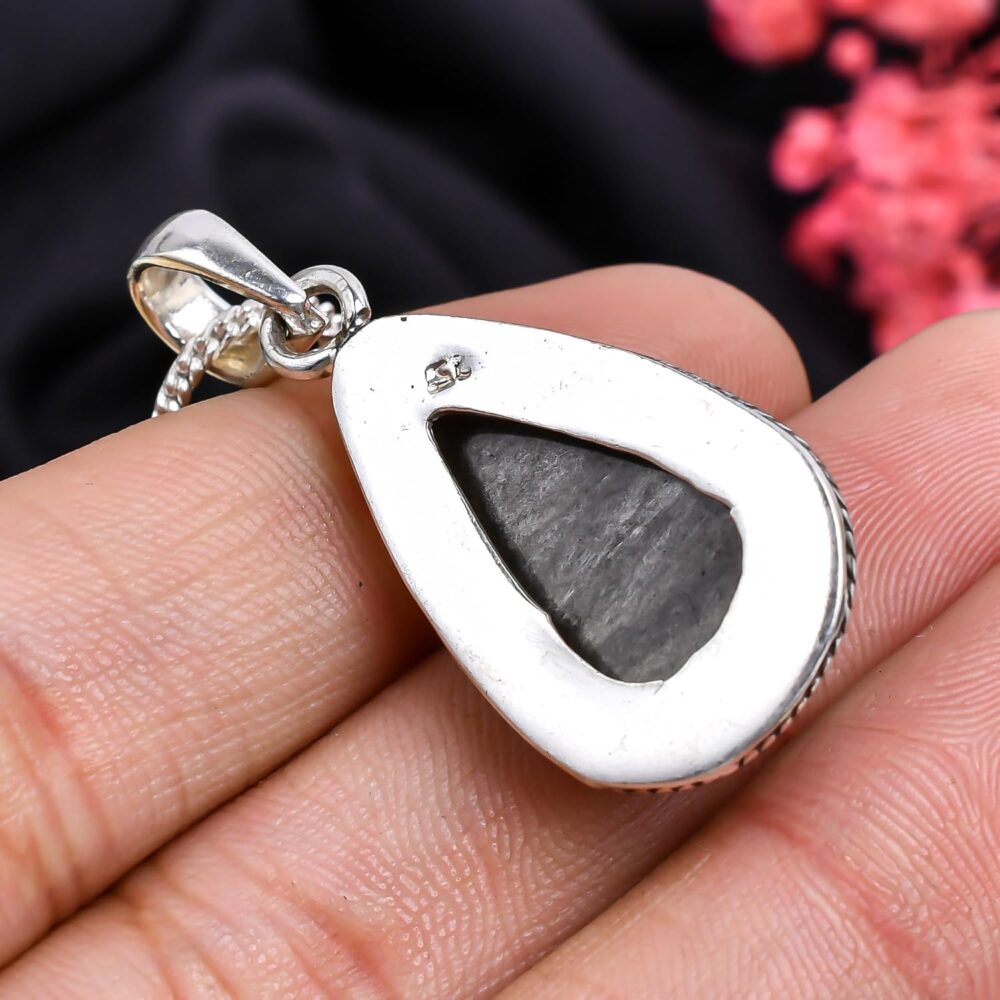 Universe Kart 925 Sterling Silver Bohemian Pendant Necklace for Women with Drop Silver Obsidian Gemstone - Image 4