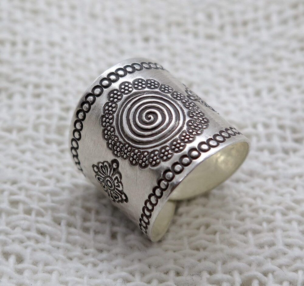 Sterling Silver Mandala ring, Boho Ethnic Tribal Sun Solar Ring, Bohemian Gypsy Silver Ring, Adjustable to sizes 6-12, Can fit also as Thumb Ring - Image 3