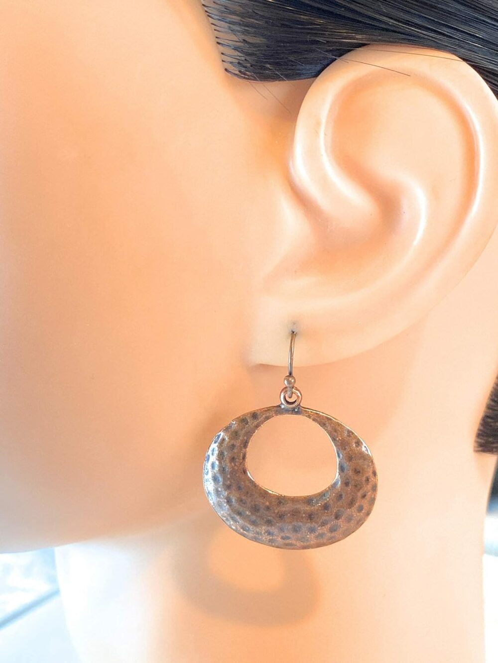 Hammered Hoop Copper Dangle Earrings Boho Bohemian - Image 2