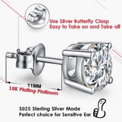 jiamiaoi 18K White Gold Plated CZ Cubic Zirconia Simulated Diamond Sparkly Round Stud Earrings 925 Sterling Silver 4mm to 8mm Fine Jewelly for Women Men - Image 4