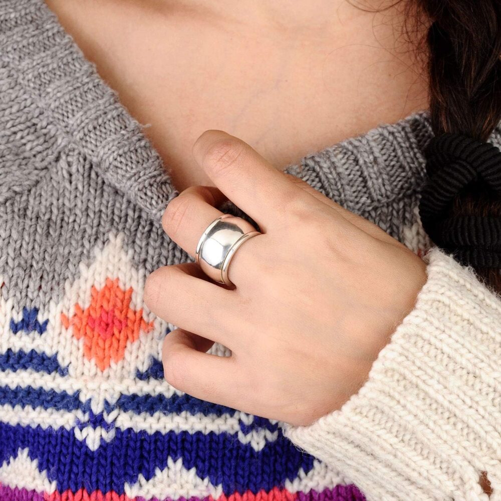 Boho-Magic 925 Sterling Silver Spinner Ring for Women Fidget Ring Band Wide Dome Ring - Image 3