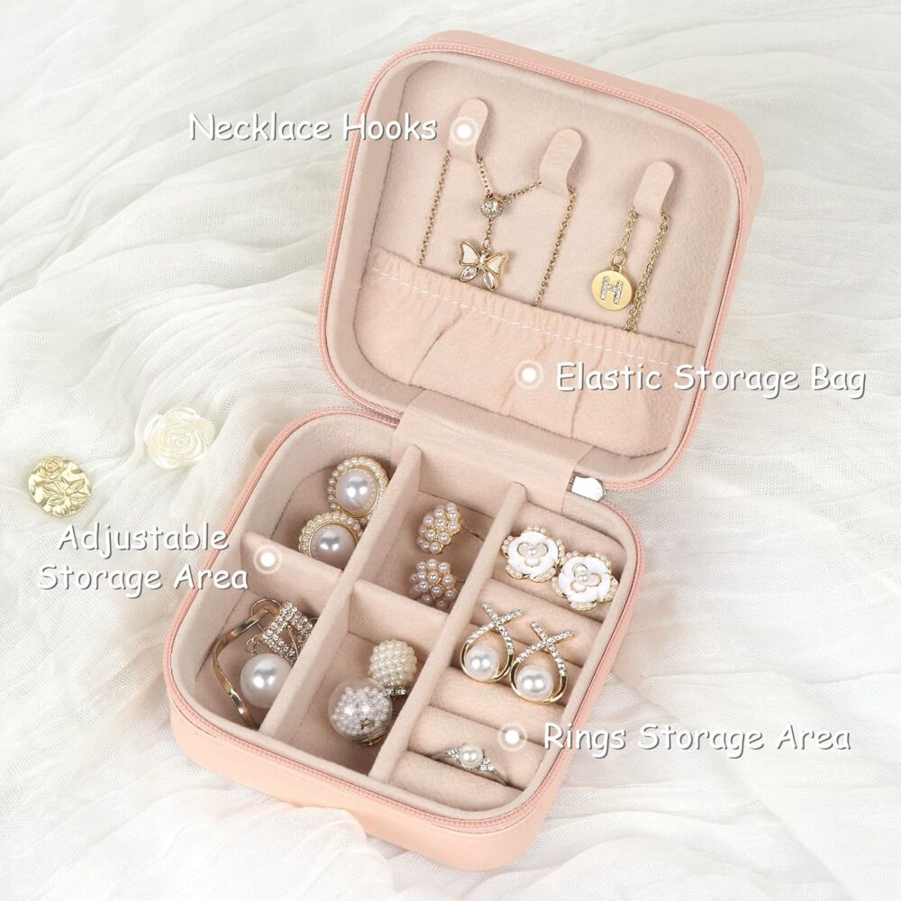 MFXIP Travel Jewelry Case Small Jewelry Box Jewelry Organizer Storage Case Portable PU Leather Mini Jewelry Travel Case for Girls Womens Earring, Necklace, Rings,Bracelets - Image 2