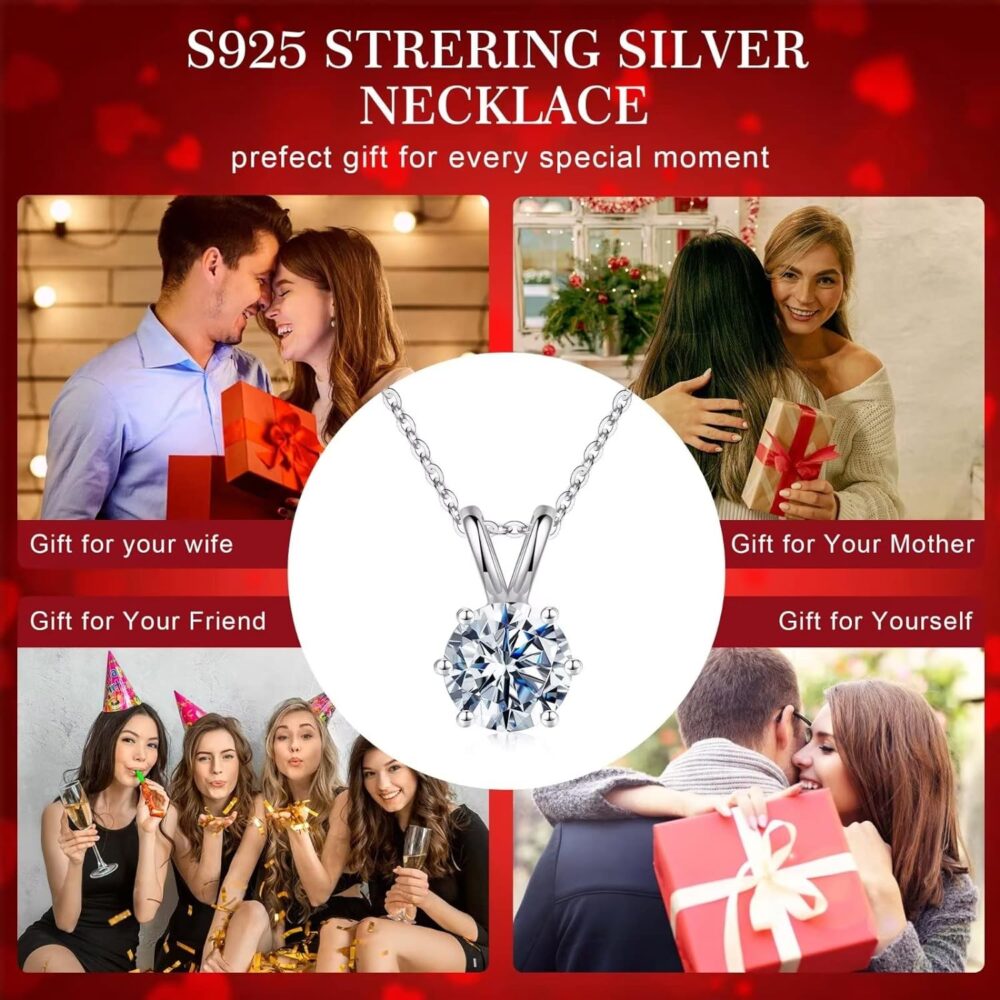 S925 Sterling Silver Necklaces for Women, Dainty Simulated Diamond Necklace Solitaire Minimalist Necklace Brilliant Cubic Zirconia Necklace Valentine's Day Gifts for Girls Wife Girlfriend Daughter Jewelry Gifts - Image 6