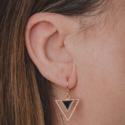 Tribal Triangle Dangle Earrings |Gold Geometric Bohemian Drop Earrings | Multiple Colors Available (Black) - Image 4