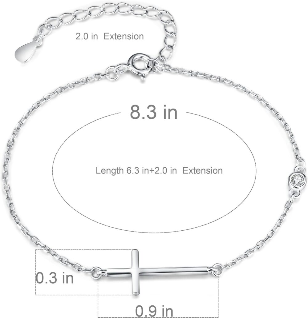 Boniris 925 Sterling Silver Cross Bracelet Womens in Good Faith CZ Chain Bracelet with Cross for Confirmation Anniversary Birthday - Image 2