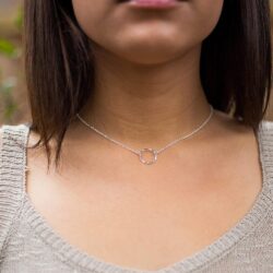 Open Circle Necklace for Women - Sterling Silver Karma Necklace Choker Layer Hammered Circle Minimal Adjustable Length (15-17 inches adjustable) - Image 6